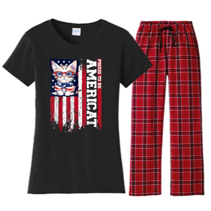 American Flag Cat 4th Of July Kitten Patriotic Pet Lover Pun Women's Flannel Pajama Set