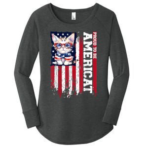 American Flag Cat 4th Of July Kitten Patriotic Pet Lover Pun Women's Perfect Tri Tunic Long Sleeve Shirt