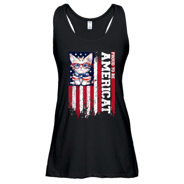 American Flag Cat 4th Of July Kitten Patriotic Pet Lover Pun Ladies Essential Flowy Tank