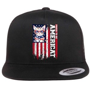 American Flag Cat 4th Of July Kitten Patriotic Pet Lover Pun Flat Bill Trucker Hat