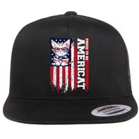 American Flag Cat 4th Of July Kitten Patriotic Pet Lover Pun Flat Bill Trucker Hat