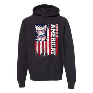 American Flag Cat 4th Of July Kitten Patriotic Pet Lover Pun Premium Hoodie