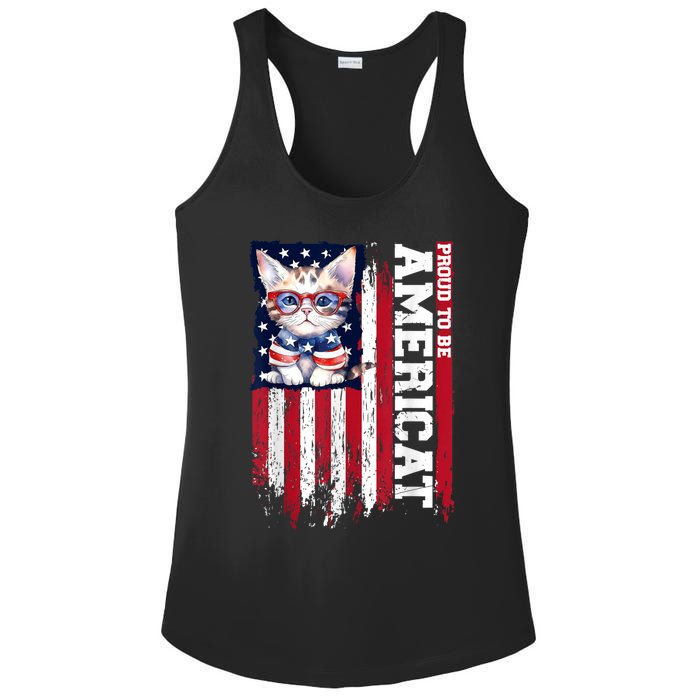 American Flag Cat 4th Of July Kitten Patriotic Pet Lover Pun Ladies PosiCharge Competitor Racerback Tank