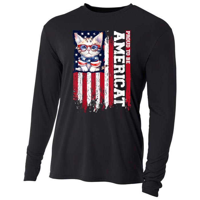 American Flag Cat 4th Of July Kitten Patriotic Pet Lover Pun Cooling Performance Long Sleeve Crew