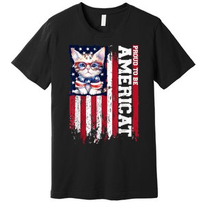 American Flag Cat 4th Of July Kitten Patriotic Pet Lover Pun Premium T-Shirt