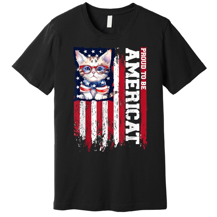 American Flag Cat 4th Of July Kitten Patriotic Pet Lover Pun Premium T-Shirt