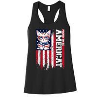 American Flag Cat 4th Of July Kitten Patriotic Pet Lover Pun Women's Racerback Tank