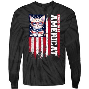 American Flag Cat 4th Of July Kitten Patriotic Pet Lover Pun Tie-Dye Long Sleeve Shirt