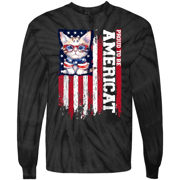 American Flag Cat 4th Of July Kitten Patriotic Pet Lover Pun Tie-Dye Long Sleeve Shirt