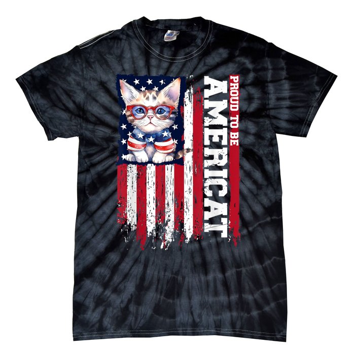 American Flag Cat 4th Of July Kitten Patriotic Pet Lover Pun Tie-Dye T-Shirt