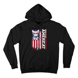 American Flag Cat 4th Of July Kitten Patriotic Pet Lover Pun Tall Hoodie