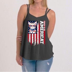 American Flag Cat 4th Of July Kitten Patriotic Pet Lover Pun Women's Strappy Tank