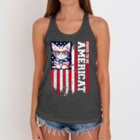 American Flag Cat 4th Of July Kitten Patriotic Pet Lover Pun Women's Knotted Racerback Tank