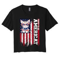 American Flag Cat 4th Of July Kitten Patriotic Pet Lover Pun Women's Crop Top Tee