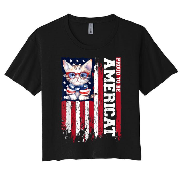 American Flag Cat 4th Of July Kitten Patriotic Pet Lover Pun Women's Crop Top Tee