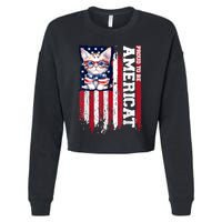 American Flag Cat 4th Of July Kitten Patriotic Pet Lover Pun Cropped Pullover Crew