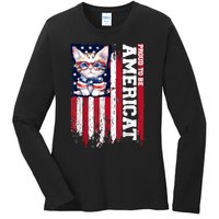 American Flag Cat 4th Of July Kitten Patriotic Pet Lover Pun Ladies Long Sleeve Shirt