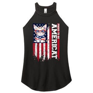 American Flag Cat 4th Of July Kitten Patriotic Pet Lover Pun Women's Perfect Tri Rocker Tank