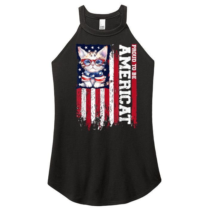 American Flag Cat 4th Of July Kitten Patriotic Pet Lover Pun Women's Perfect Tri Rocker Tank