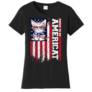 American Flag Cat 4th Of July Kitten Patriotic Pet Lover Pun Women's T-Shirt