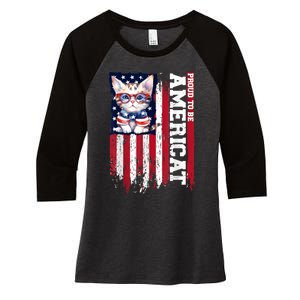 American Flag Cat 4th Of July Kitten Patriotic Pet Lover Pun Women's Tri-Blend 3/4-Sleeve Raglan Shirt