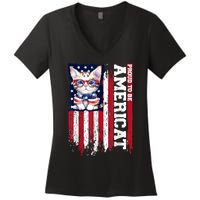 American Flag Cat 4th Of July Kitten Patriotic Pet Lover Pun Women's V-Neck T-Shirt