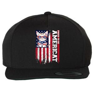 American Flag Cat 4th Of July Kitten Patriotic Pet Lover Pun Wool Snapback Cap