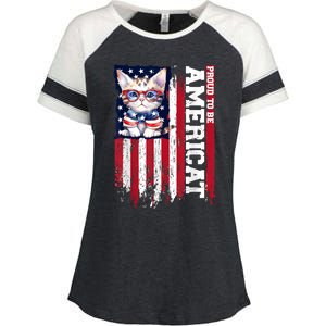 American Flag Cat 4th Of July Kitten Patriotic Pet Lover Pun Enza Ladies Jersey Colorblock Tee