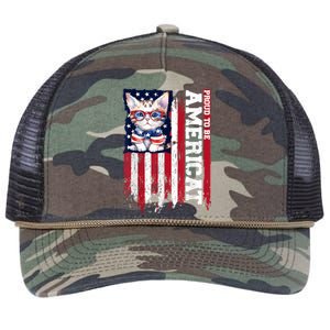 American Flag Cat 4th Of July Kitten Patriotic Pet Lover Pun Retro Rope Trucker Hat Cap