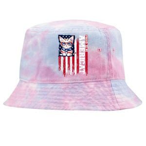 American Flag Cat 4th Of July Kitten Patriotic Pet Lover Pun Tie-Dyed Bucket Hat