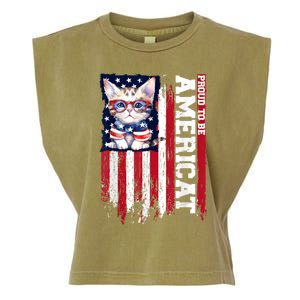 American Flag Cat 4th Of July Kitten Patriotic Pet Lover Pun Garment-Dyed Women's Muscle Tee