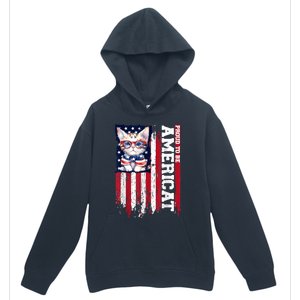 American Flag Cat 4th Of July Kitten Patriotic Pet Lover Pun Urban Pullover Hoodie