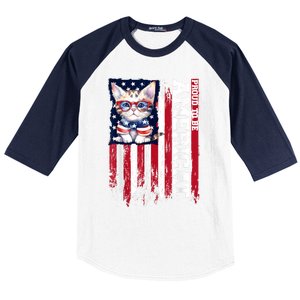 American Flag Cat 4th Of July Kitten Patriotic Pet Lover Pun Baseball Sleeve Shirt