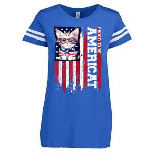 American Flag Cat 4th Of July Kitten Patriotic Pet Lover Pun Enza Ladies Jersey Football T-Shirt