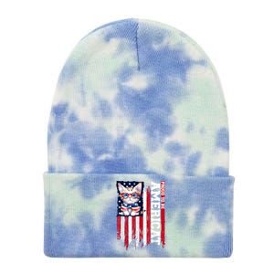 American Flag Cat 4th Of July Kitten Patriotic Pet Lover Pun Tie Dye 12in Knit Beanie