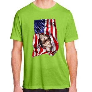 American Flag Cat 4th Of July Kitten Patriotic Pet Lover Adult ChromaSoft Performance T-Shirt