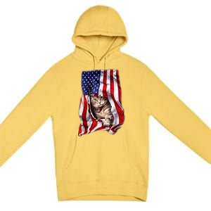 American Flag Cat 4th Of July Kitten Patriotic Pet Lover Premium Pullover Hoodie