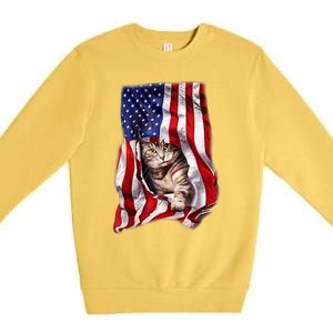 American Flag Cat 4th Of July Kitten Patriotic Pet Lover Premium Crewneck Sweatshirt