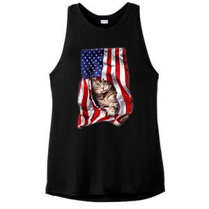 American Flag Cat 4th Of July Kitten Patriotic Pet Lover Ladies PosiCharge Tri-Blend Wicking Tank