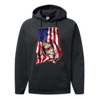 American Flag Cat 4th Of July Kitten Patriotic Pet Lover Performance Fleece Hoodie