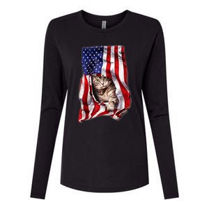 American Flag Cat 4th Of July Kitten Patriotic Pet Lover Womens Cotton Relaxed Long Sleeve T-Shirt