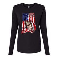 American Flag Cat 4th Of July Kitten Patriotic Pet Lover Womens Cotton Relaxed Long Sleeve T-Shirt