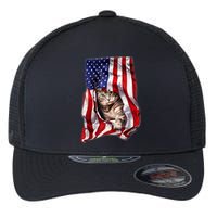 American Flag Cat 4th Of July Kitten Patriotic Pet Lover Flexfit Unipanel Trucker Cap