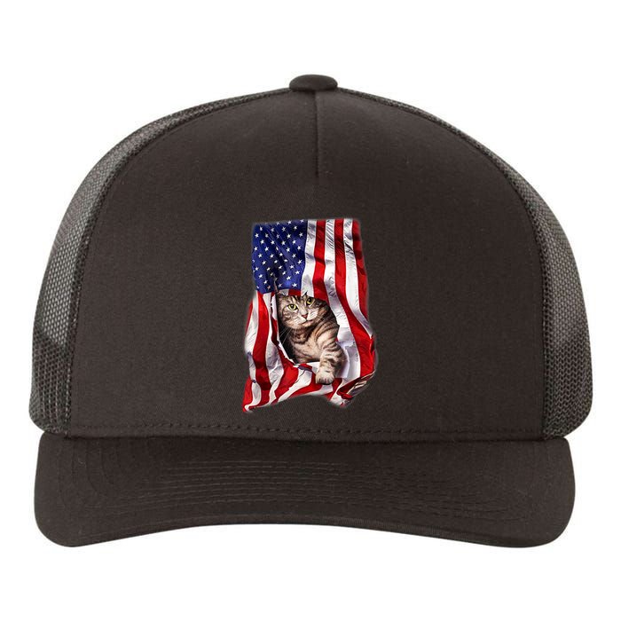 American Flag Cat 4th Of July Kitten Patriotic Pet Lover Yupoong Adult 5-Panel Trucker Hat