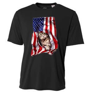 American Flag Cat 4th Of July Kitten Patriotic Pet Lover Cooling Performance Crew T-Shirt