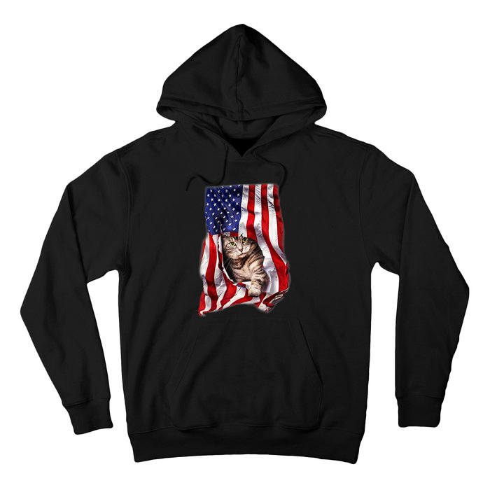 American Flag Cat 4th Of July Kitten Patriotic Pet Lover Hoodie