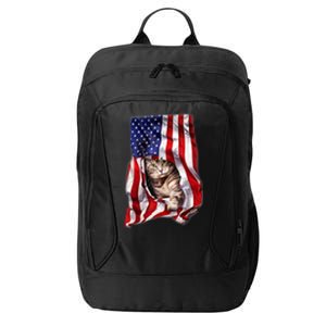 American Flag Cat 4th Of July Kitten Patriotic Pet Lover City Backpack