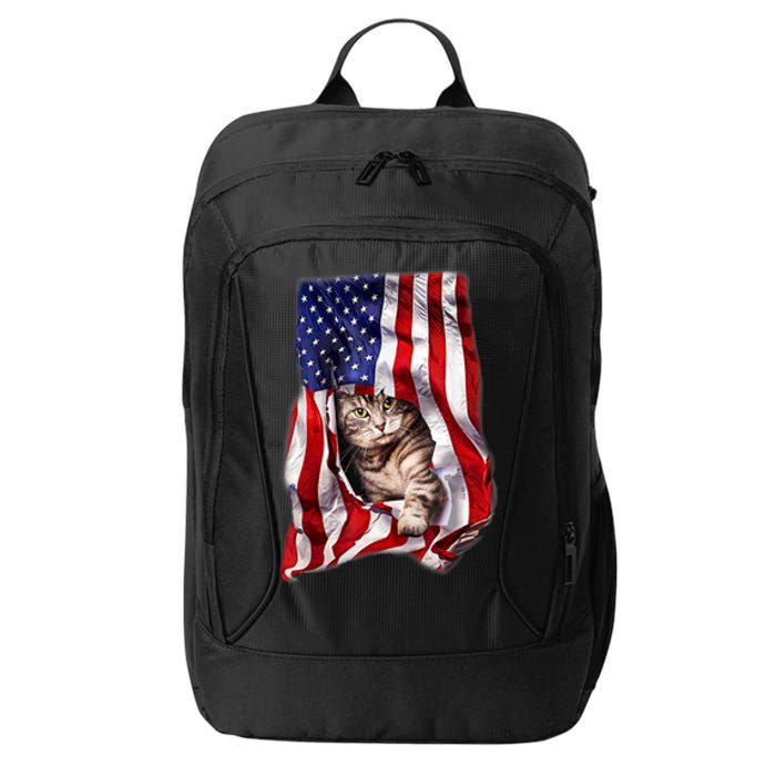 American Flag Cat 4th Of July Kitten Patriotic Pet Lover City Backpack