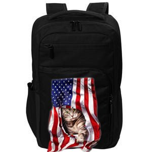 American Flag Cat 4th Of July Kitten Patriotic Pet Lover Impact Tech Backpack