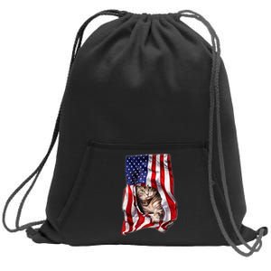 American Flag Cat 4th Of July Kitten Patriotic Pet Lover Sweatshirt Cinch Pack Bag